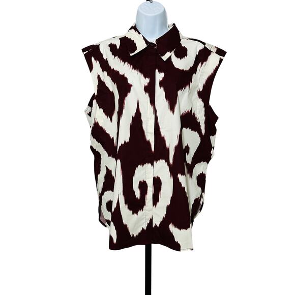 Printed Tapered Sleeveless Button Up Shirt - Picture 2 of 10